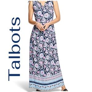 Talbots Paisley Maxi Dress - Dark blue/Pink. 100% rayon. Back zip. Size 12 EUC!